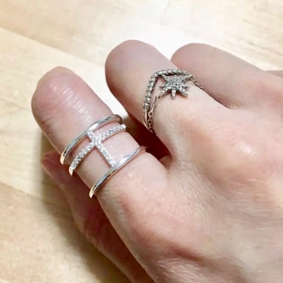 925 Sterling Silver Pave Crystal Multilayer Ring - Picture 3 of 14